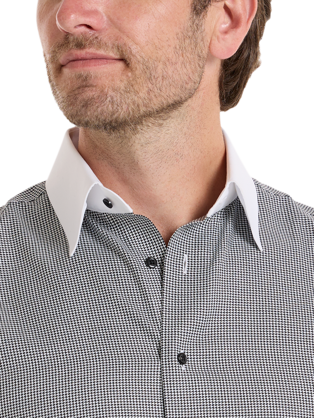 Alternate Shot of Men's Black Houndstooth Shirts No Trim Detail - 2