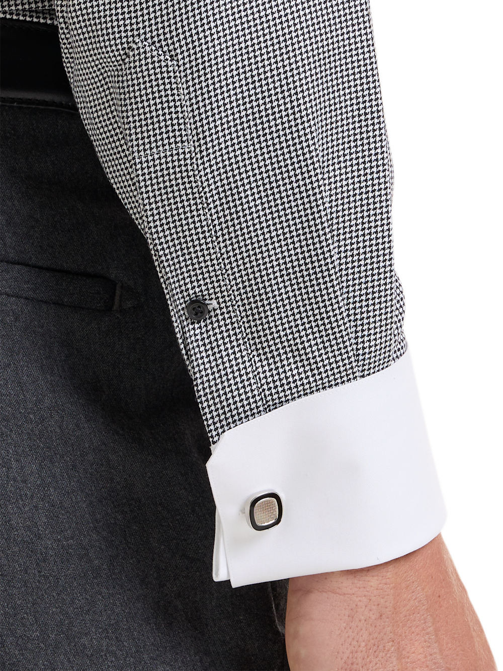 Alternate Shot of Men's Black Houndstooth Shirts No Trim Detail - 3
