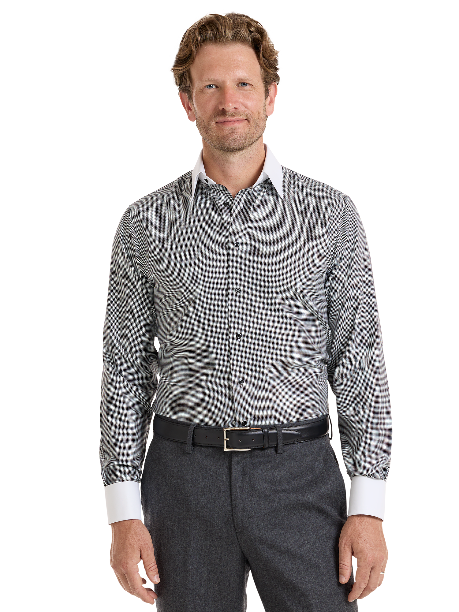 Non-Iron Cotton Houndstooth Dress Shirt - Black