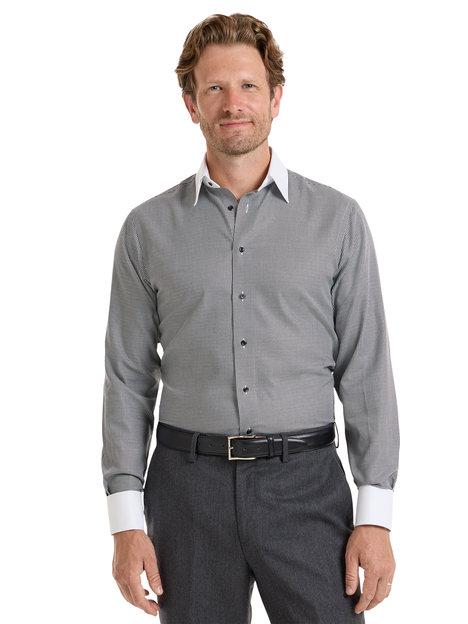 Non-Iron Cotton Houndstooth Dress Shirt - Black