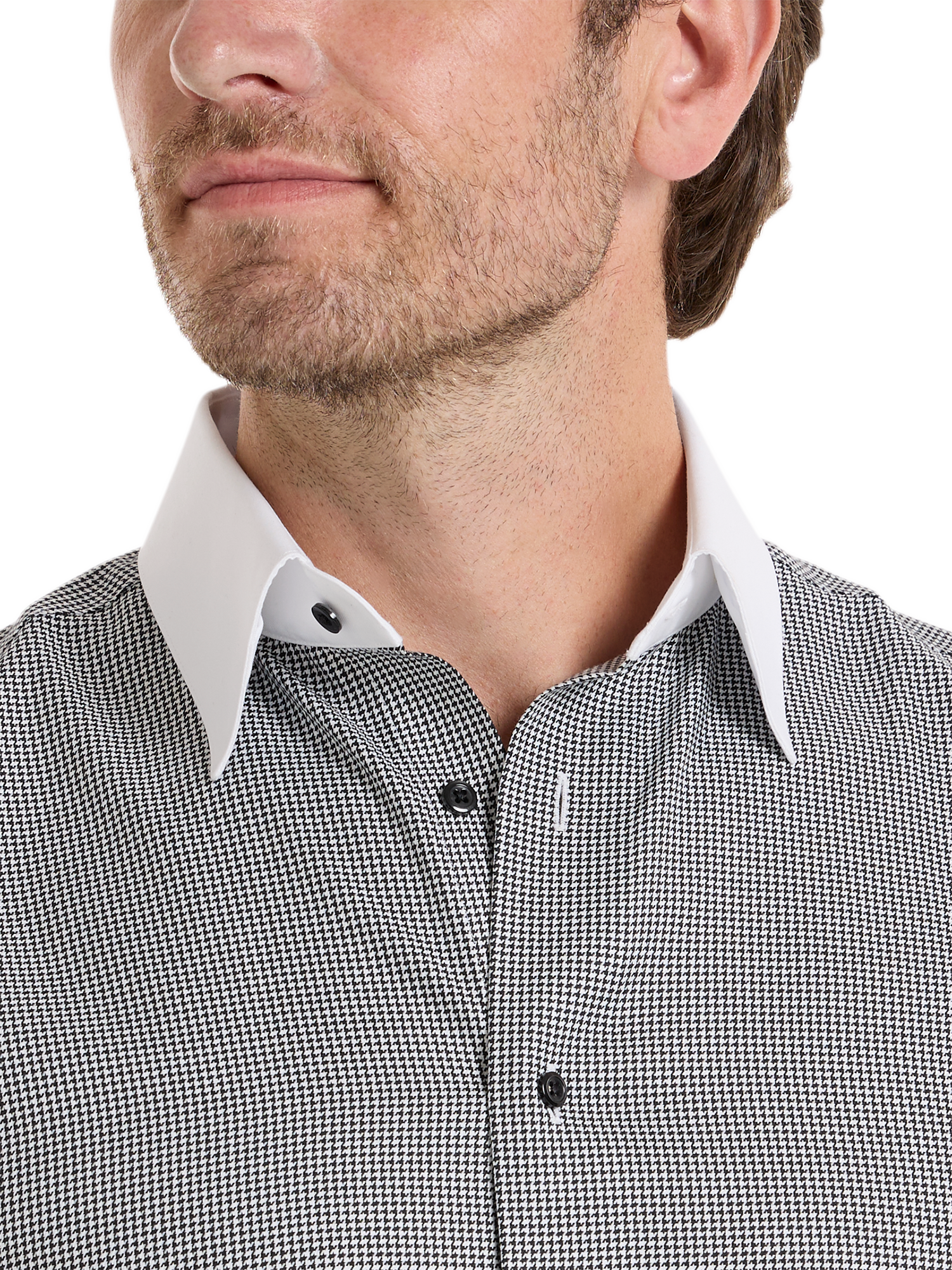 Non-Iron Cotton Houndstooth Dress Shirt - Black