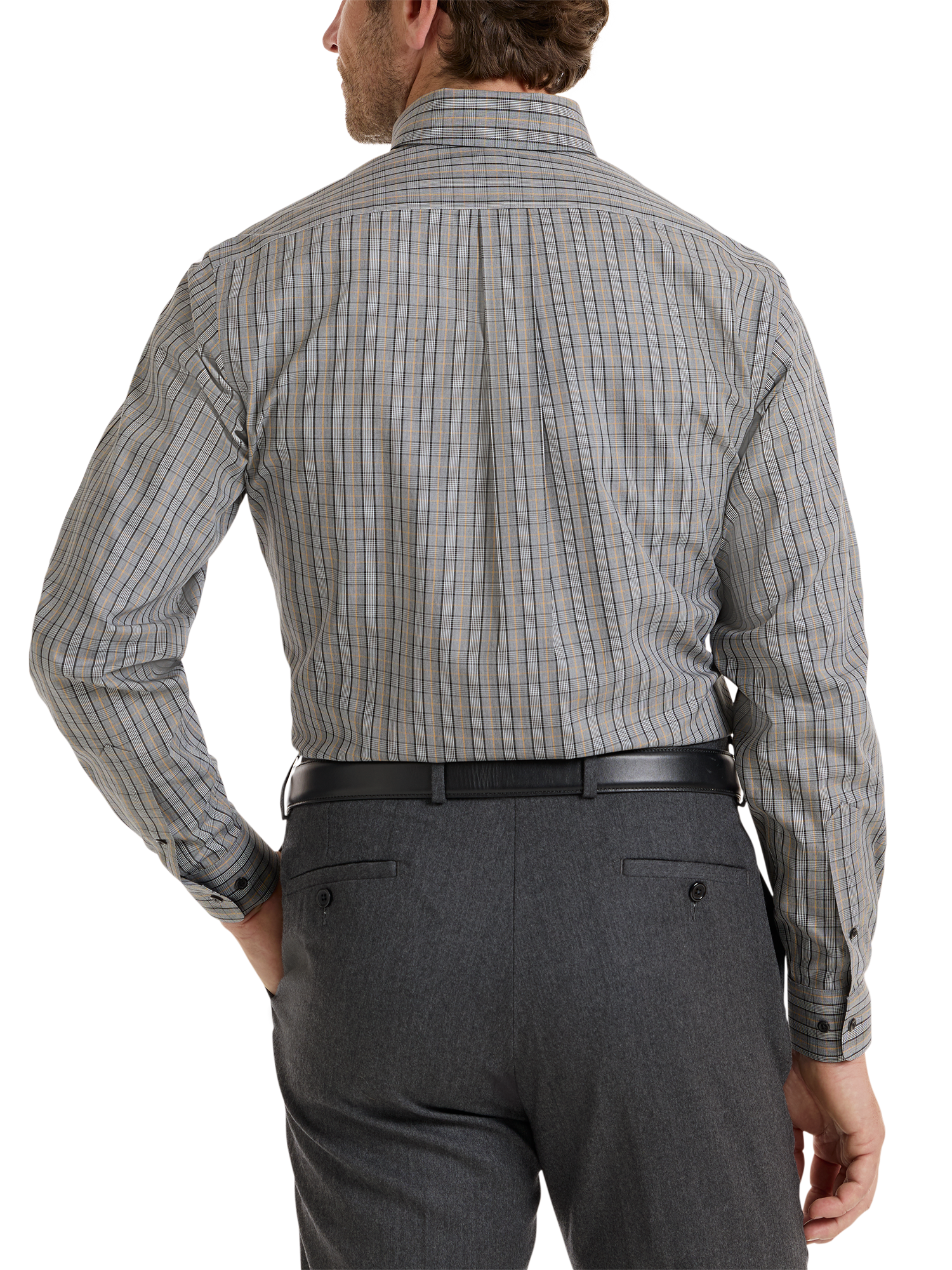 Non-Iron Cotton Plaid Dress Shirt With Contrast Trim - Black/gold