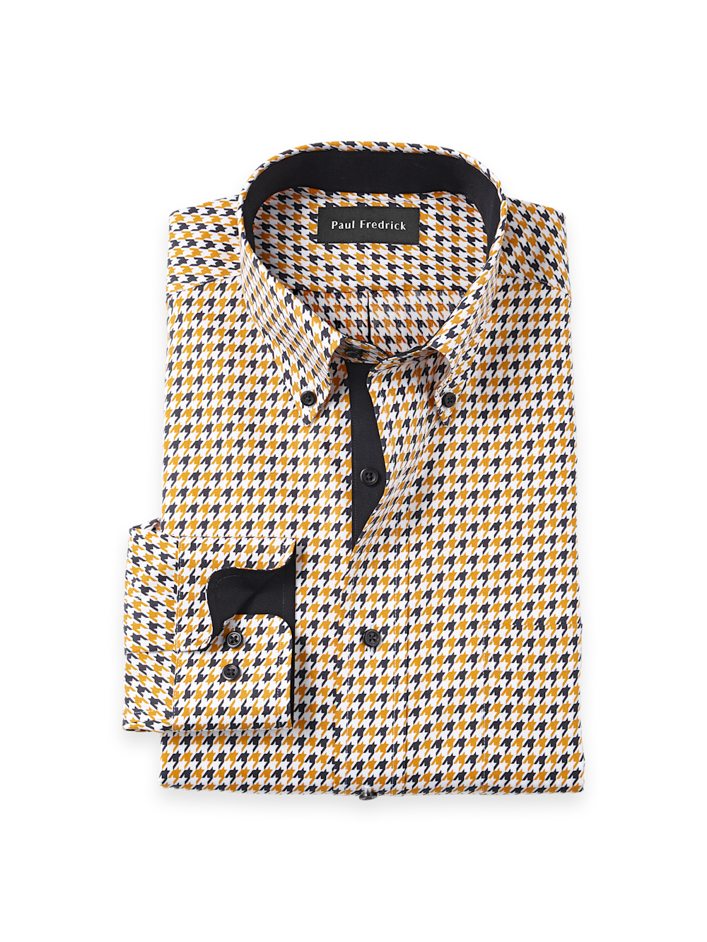 Men's Black/gold Houndstooth Shirts Trim Inside Neckband  Inside Cuffs  Button Side Of Placket