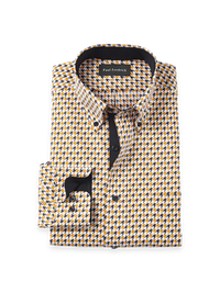 Non-Iron Cotton Houndstooth Dress Shirt With Contrast Trim - Black/gold