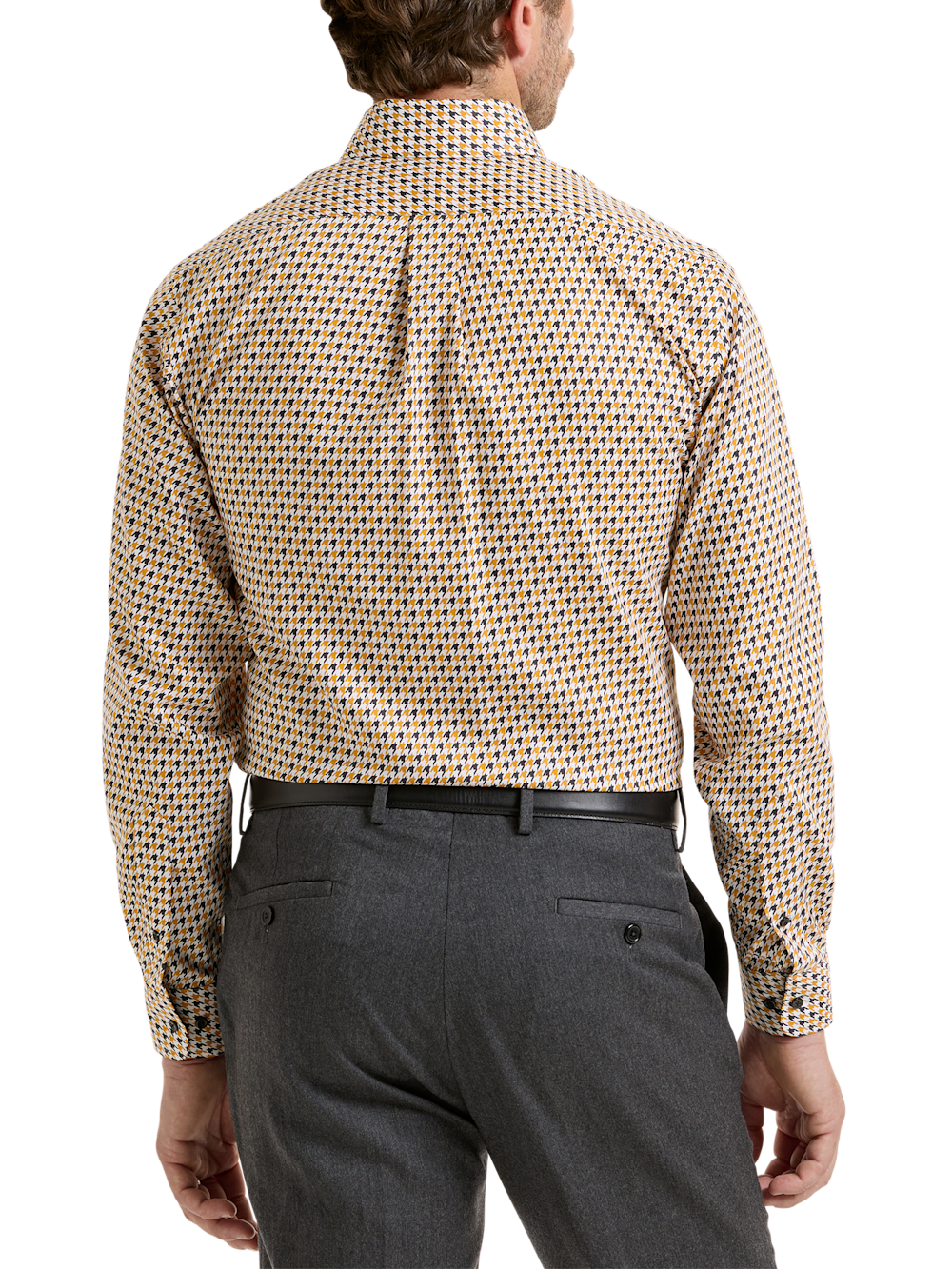 Alternate Shot of Men's Black/gold Houndstooth Shirts Trim Inside Neckband  Inside Cuffs  Button Side Of Placket - 4