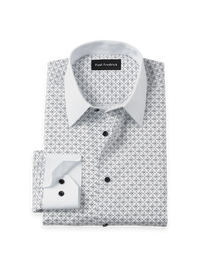 Non-Iron Cotton Geometric Dress Shirt With Contrast Trim - White/black