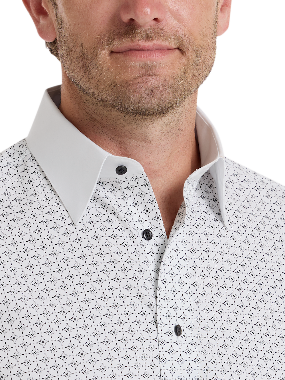 Alternate Shot of Men's White/Black Geometric Shirts No Trim Detail - 2