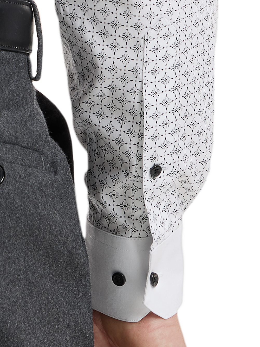 Alternate Shot of Men's White/Black Geometric Shirts No Trim Detail - 3