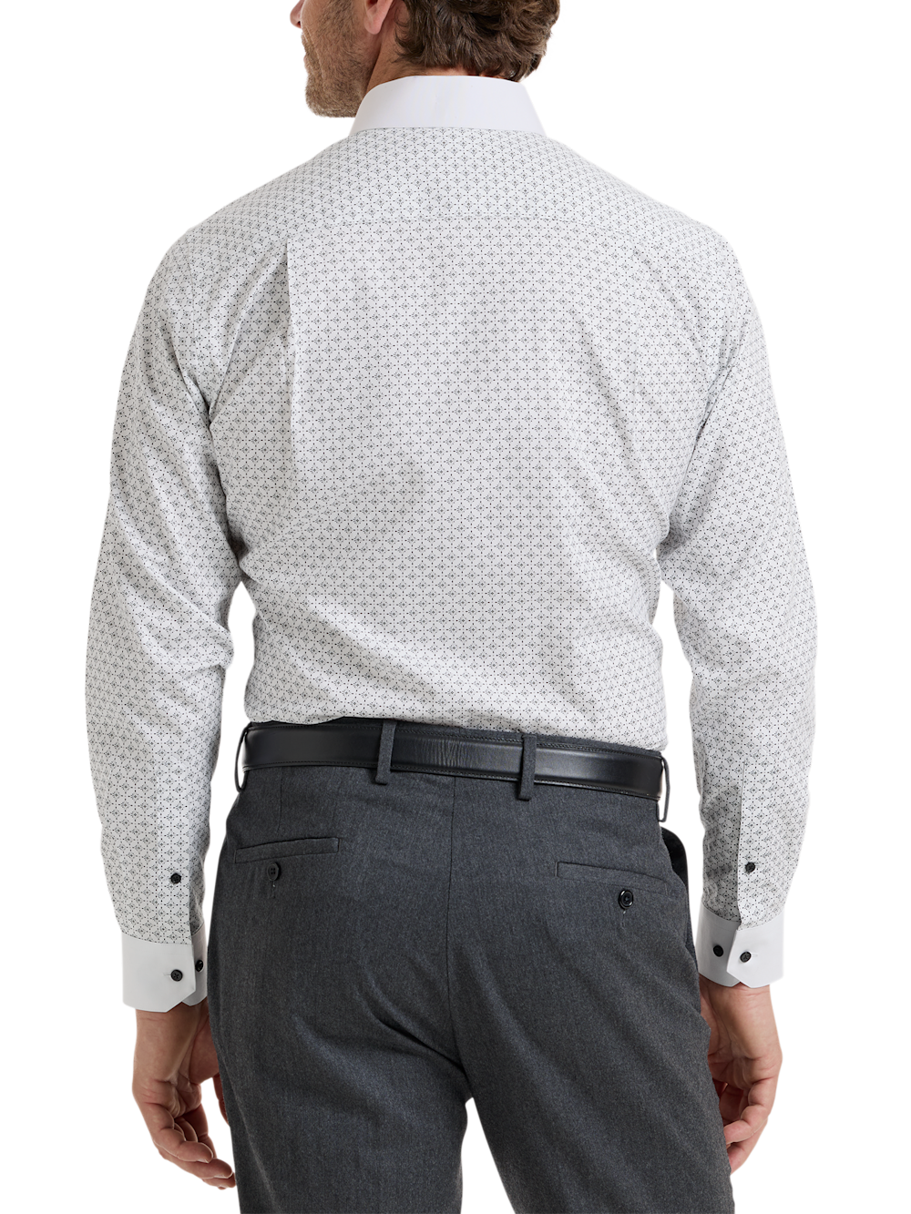 Alternate Shot of Men's White/Black Geometric Shirts No Trim Detail - 4