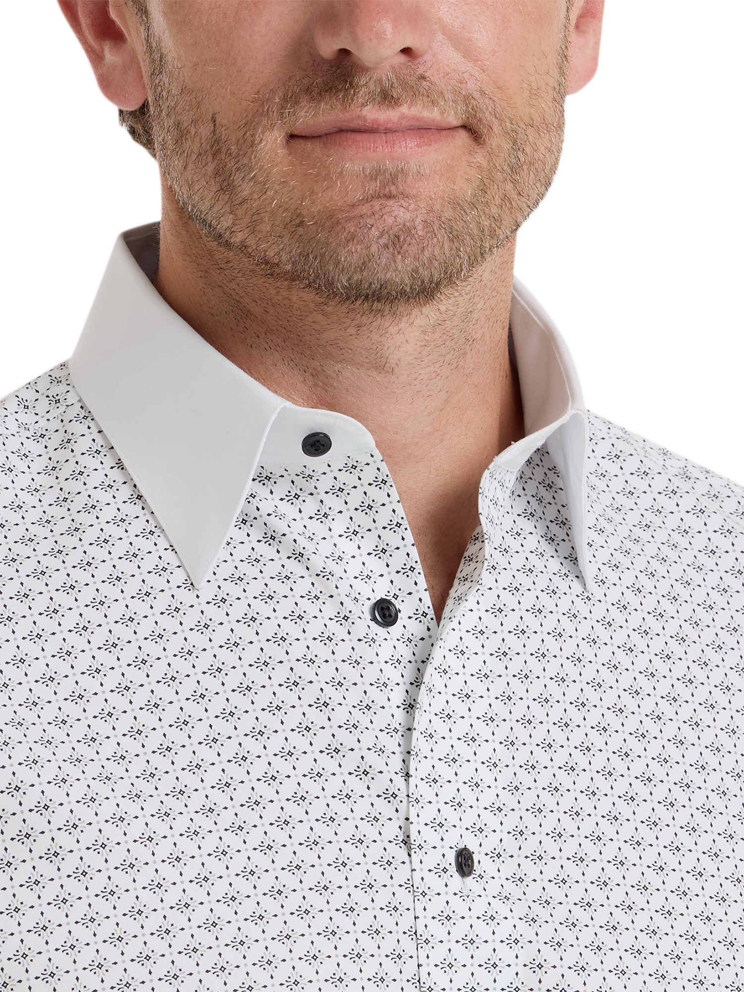 Non-Iron Cotton Geometric Dress Shirt - White/black