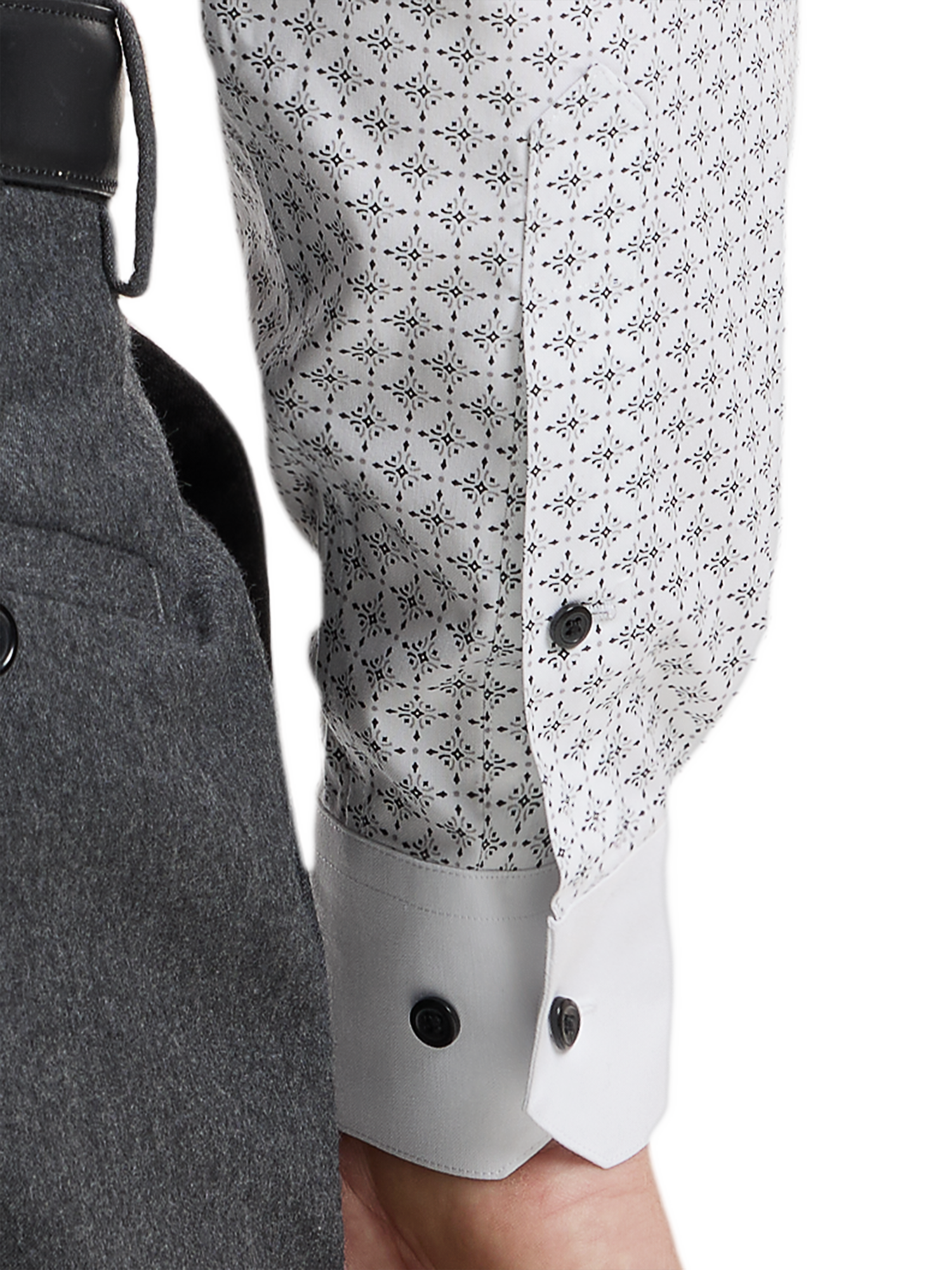 Non-Iron Cotton Geometric Dress Shirt - White/black