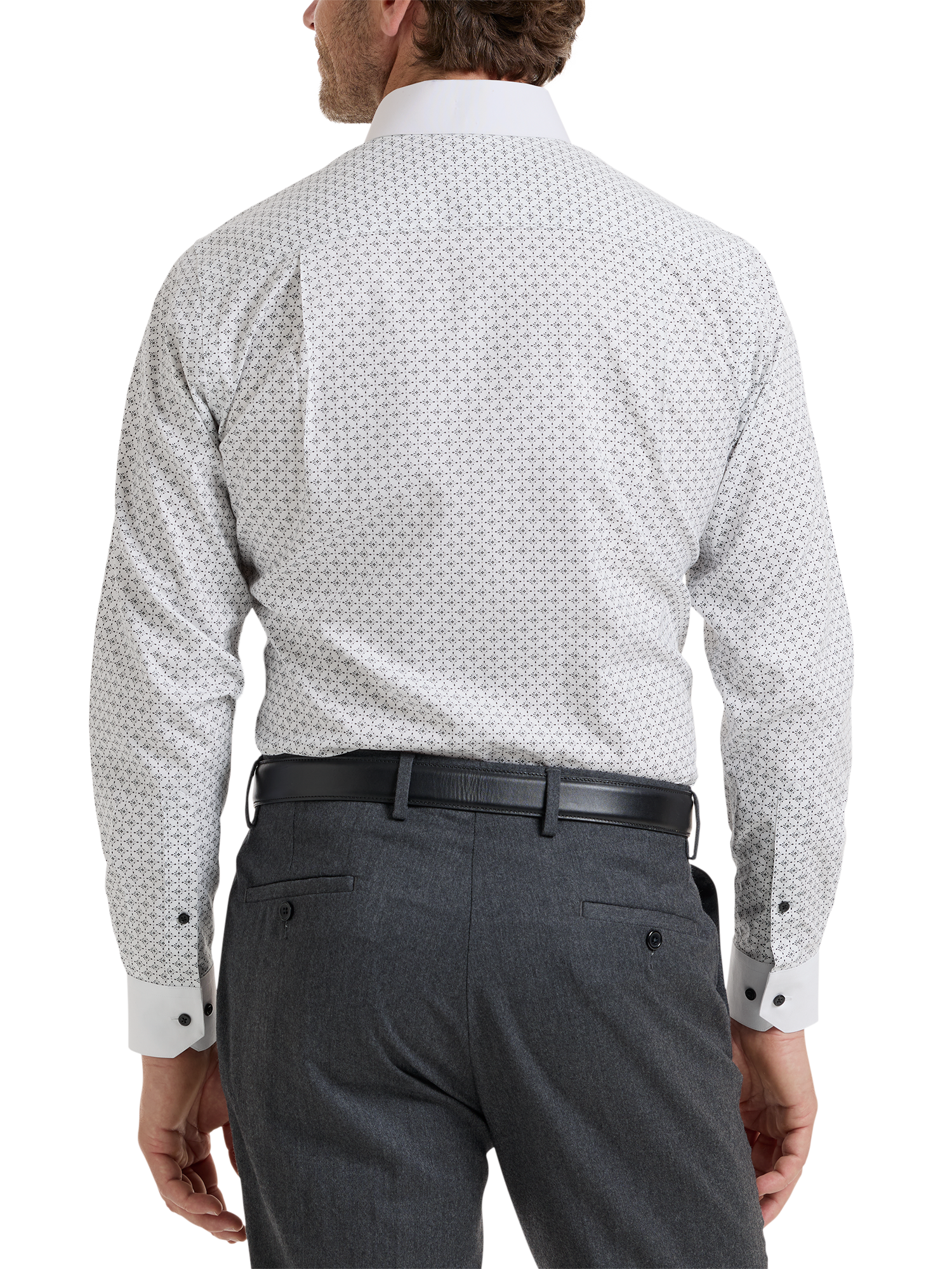 Non-Iron Cotton Geometric Dress Shirt - White/black