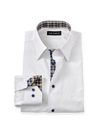 Comfort Stretch Non-Iron Solid Dress Shirt With Contrast Trim - White Multi