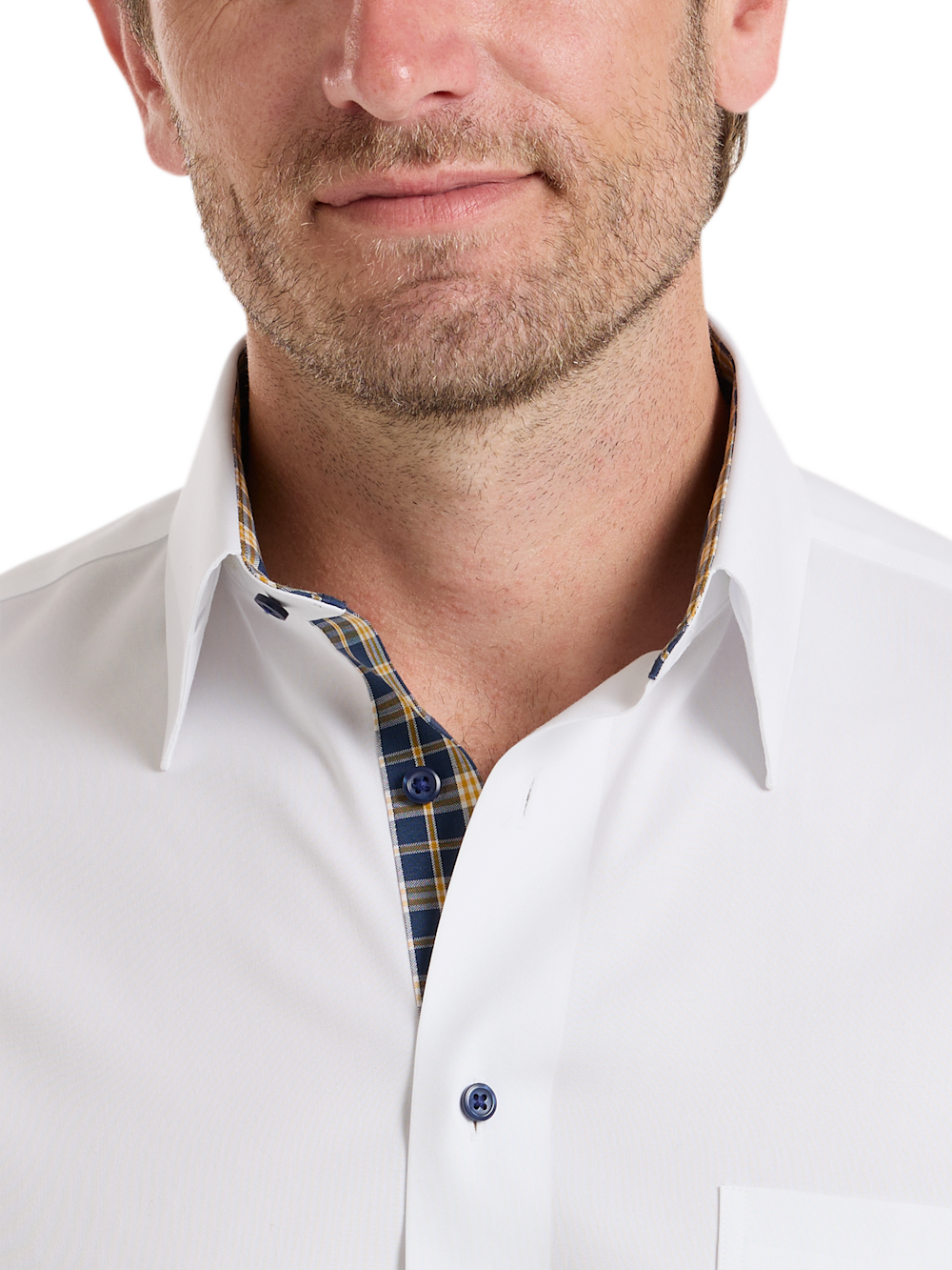 Alternate Shot of Men's White Multi Solid Shirts Trim Inside Neckband  Inside Cuffs  Button Side Of Placket - 2