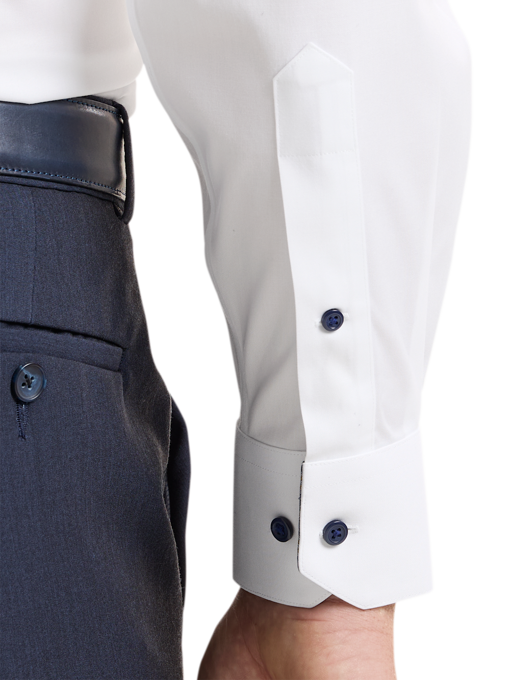Alternate Shot of Men's White Multi Solid Shirts Trim Inside Neckband  Inside Cuffs  Button Side Of Placket - 3