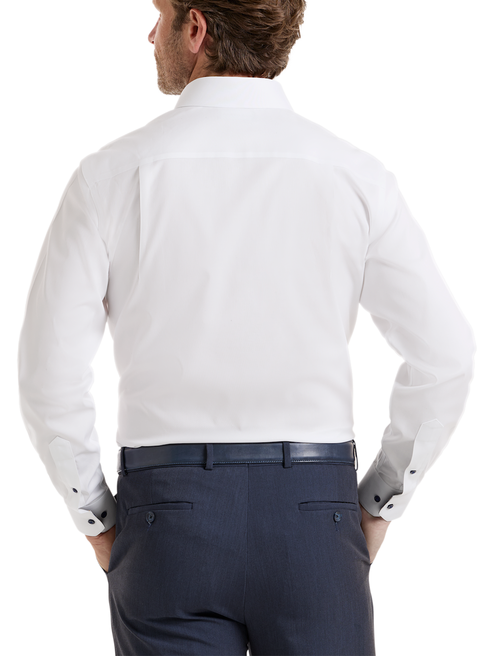 Alternate Shot of Men's White Multi Solid Shirts Trim Inside Neckband  Inside Cuffs  Button Side Of Placket - 4