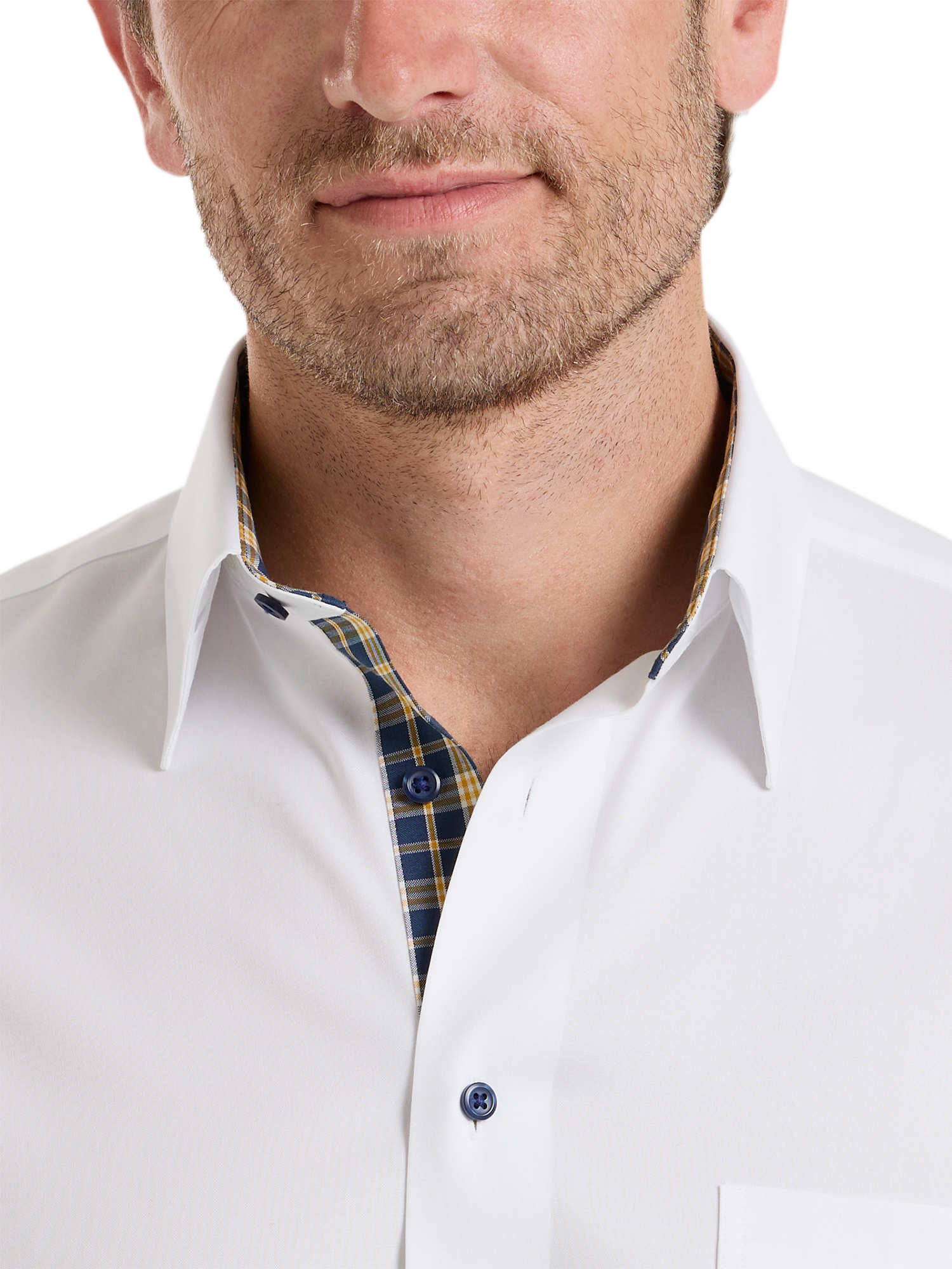 Comfort Stretch Non-Iron Solid Dress Shirt With Contrast Trim - White Multi