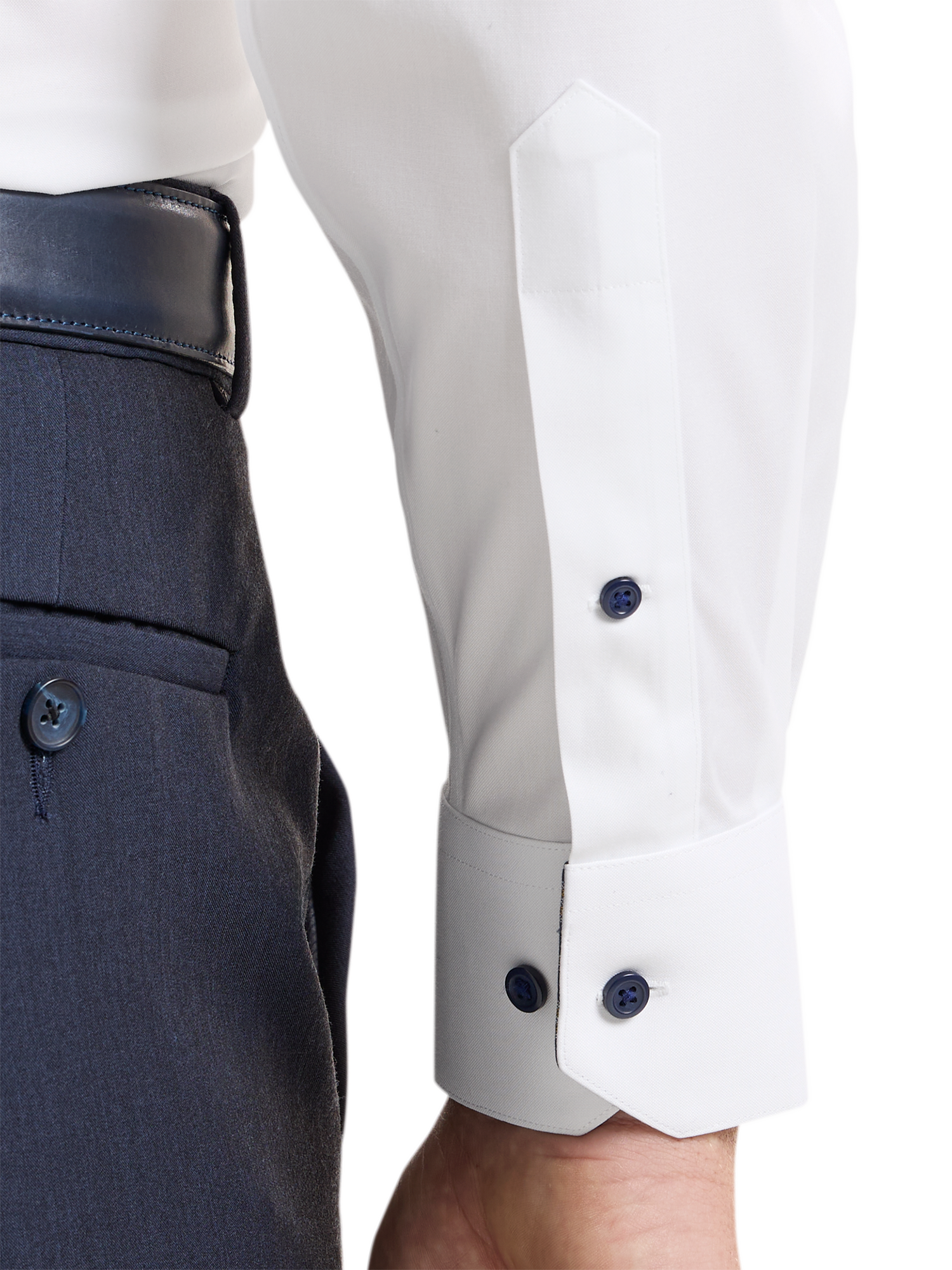 Comfort Stretch Non-Iron Solid Dress Shirt With Contrast Trim - White Multi