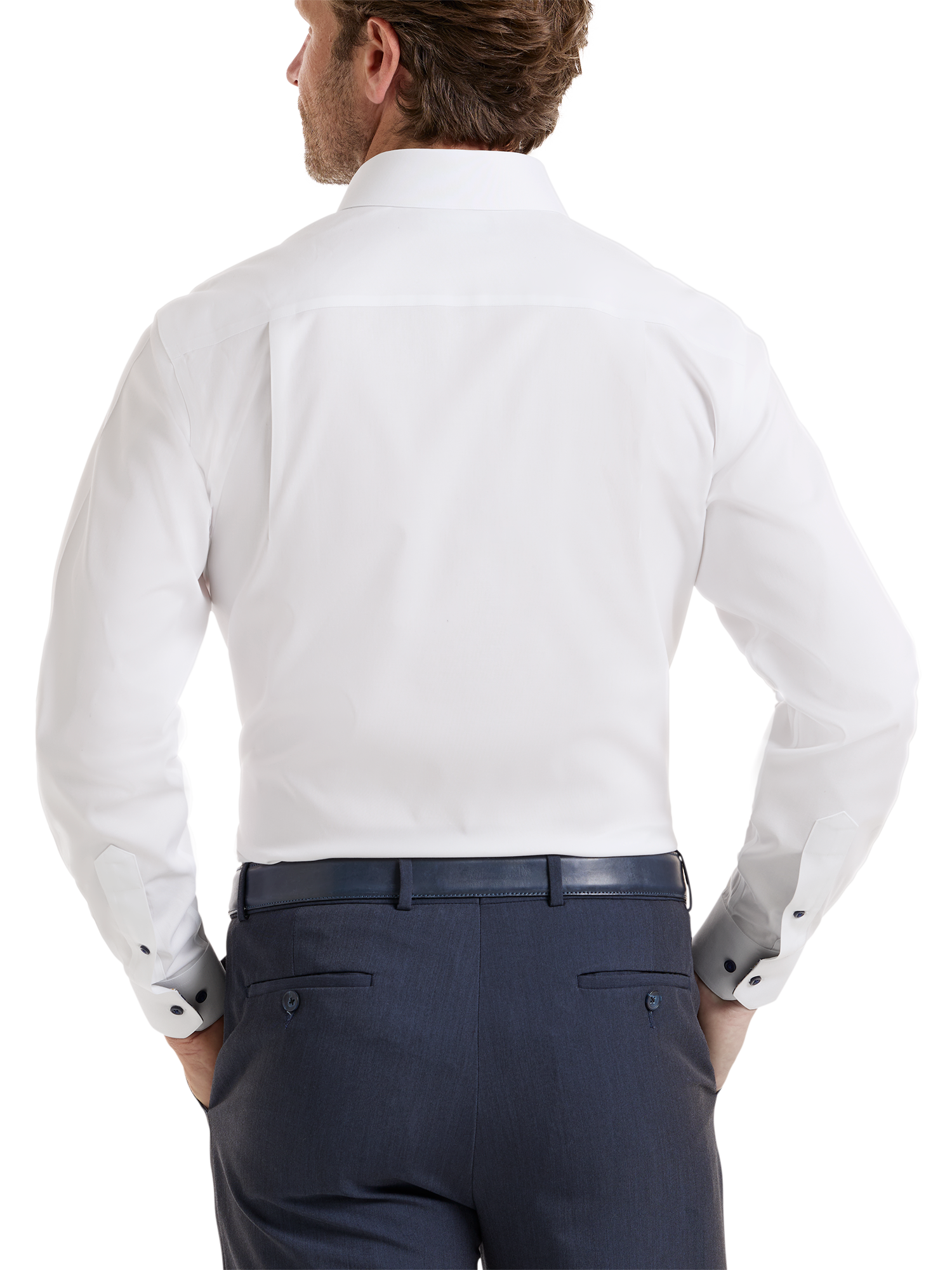 Comfort Stretch Non-Iron Solid Dress Shirt With Contrast Trim - White Multi