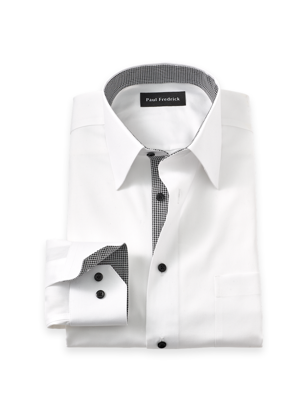 Men's White/Black Solid Shirts Trim Inside Neckband  Inside Cuffs  Button Side Of Placket