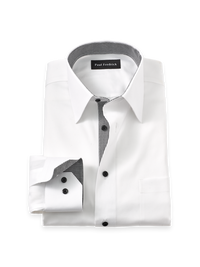 Comfort Stretch Non-Iron Solid Dress Shirt With Contrast Trim - White/black