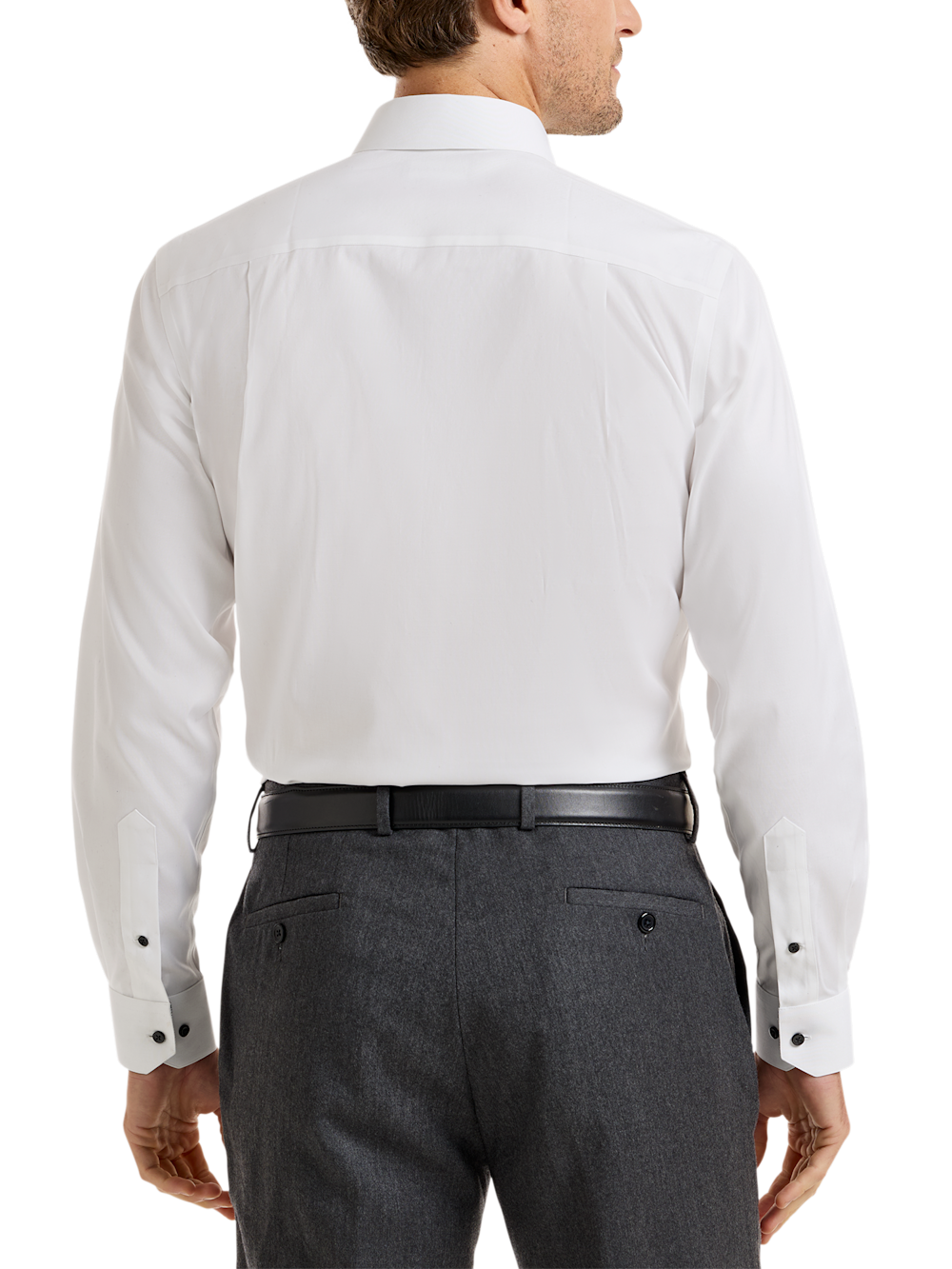 Alternate Shot of Men's White/Black Solid Shirts Trim Inside Neckband  Inside Cuffs  Button Side Of Placket - 4