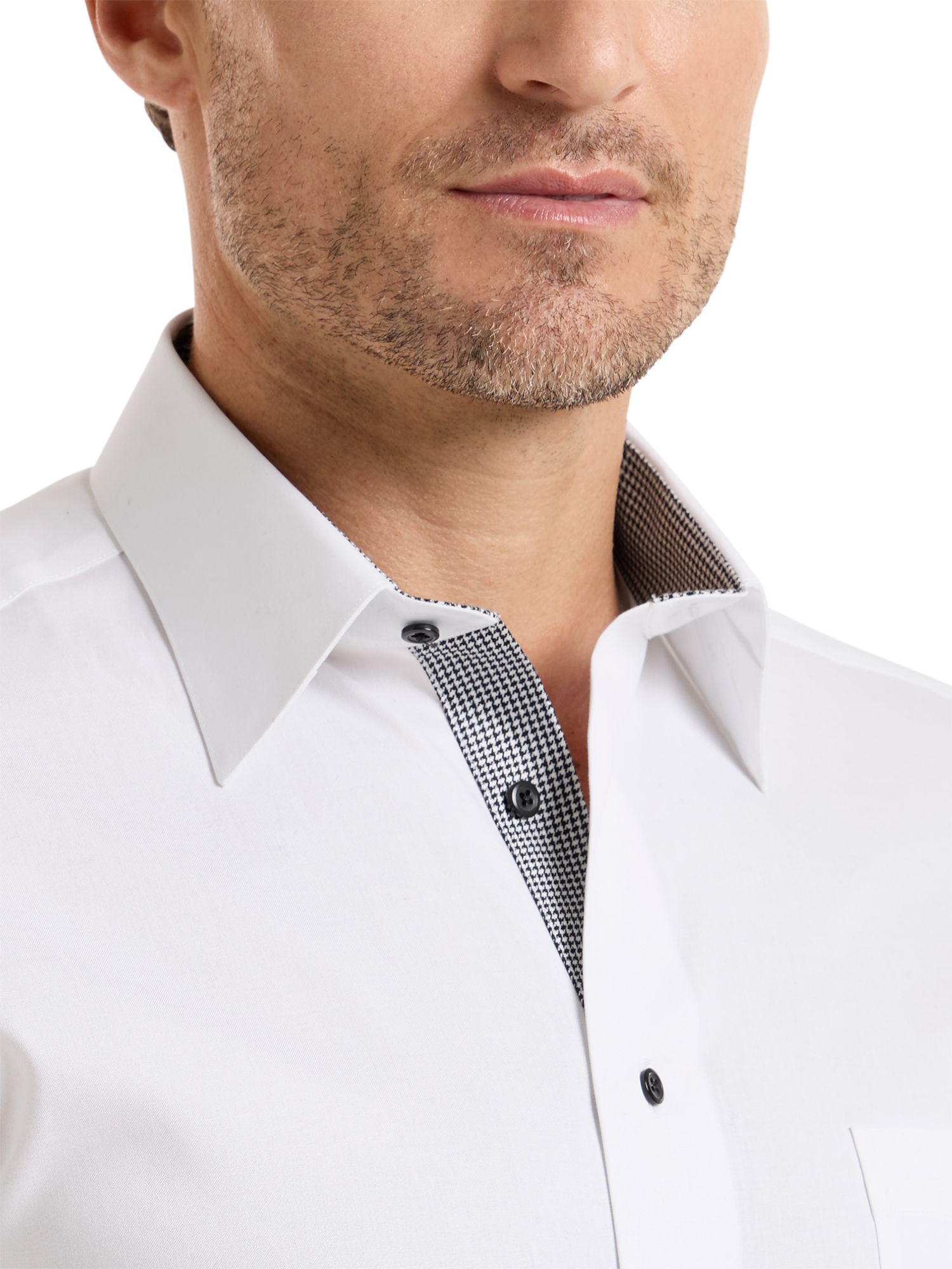 Comfort Stretch Non-Iron Solid Dress Shirt With Contrast Trim - White/black