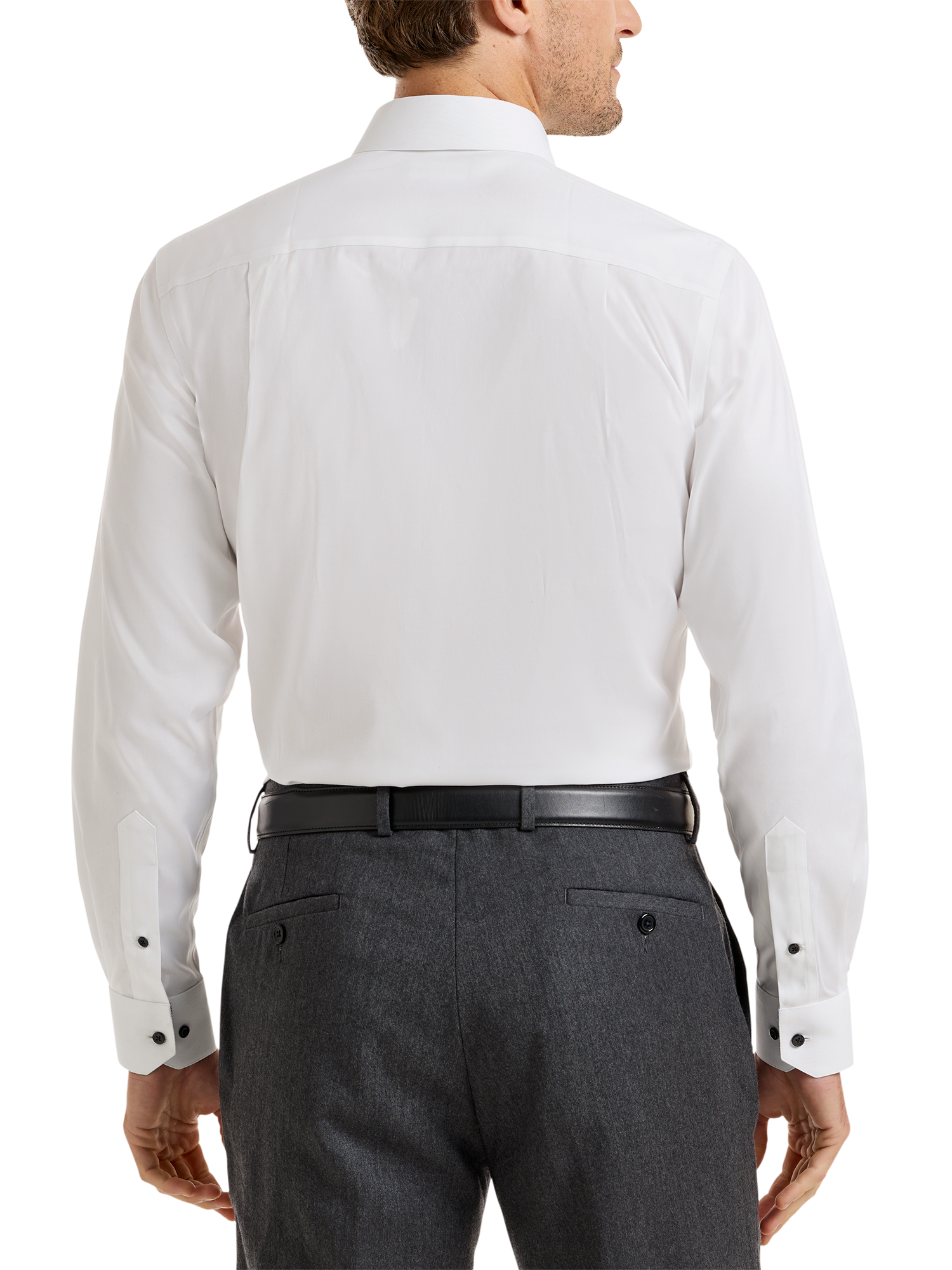 Comfort Stretch Non-Iron Solid Dress Shirt With Contrast Trim - White/black