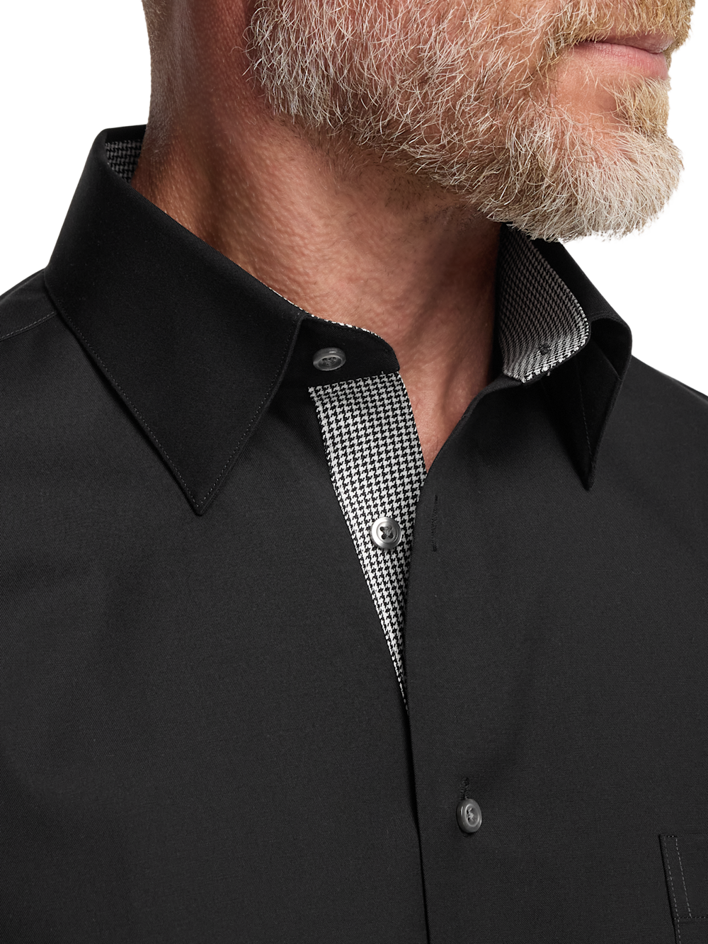 Alternate Shot of Men's Black Solid Shirts Trim Inside Neckband  Inside Cuffs  Button Side Of Placket - 2