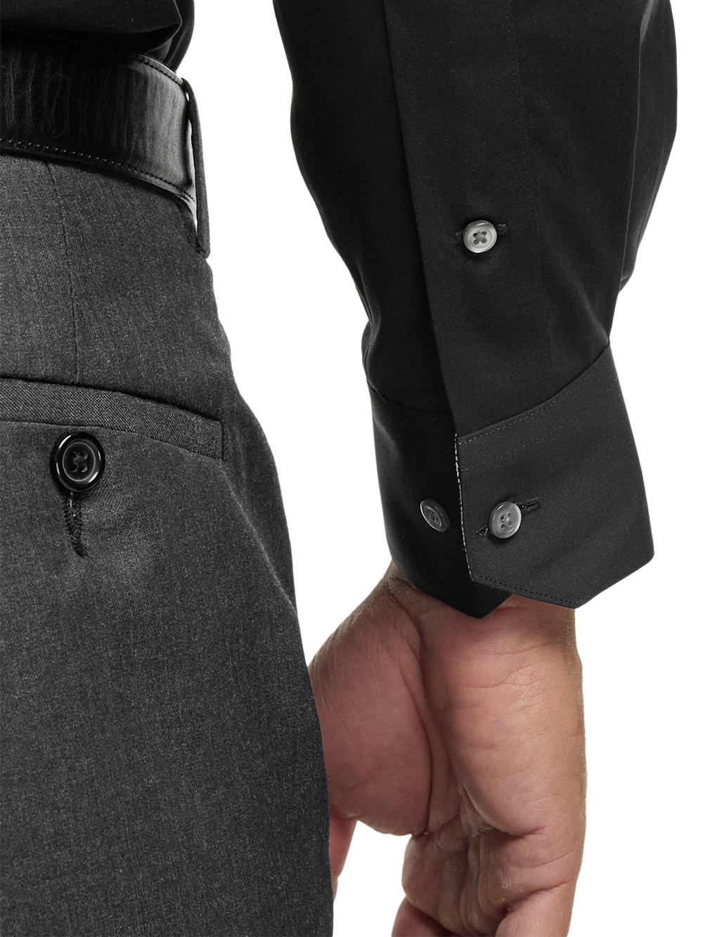 Alternate Shot of Men's Black Solid Shirts Trim Inside Neckband  Inside Cuffs  Button Side Of Placket - 3