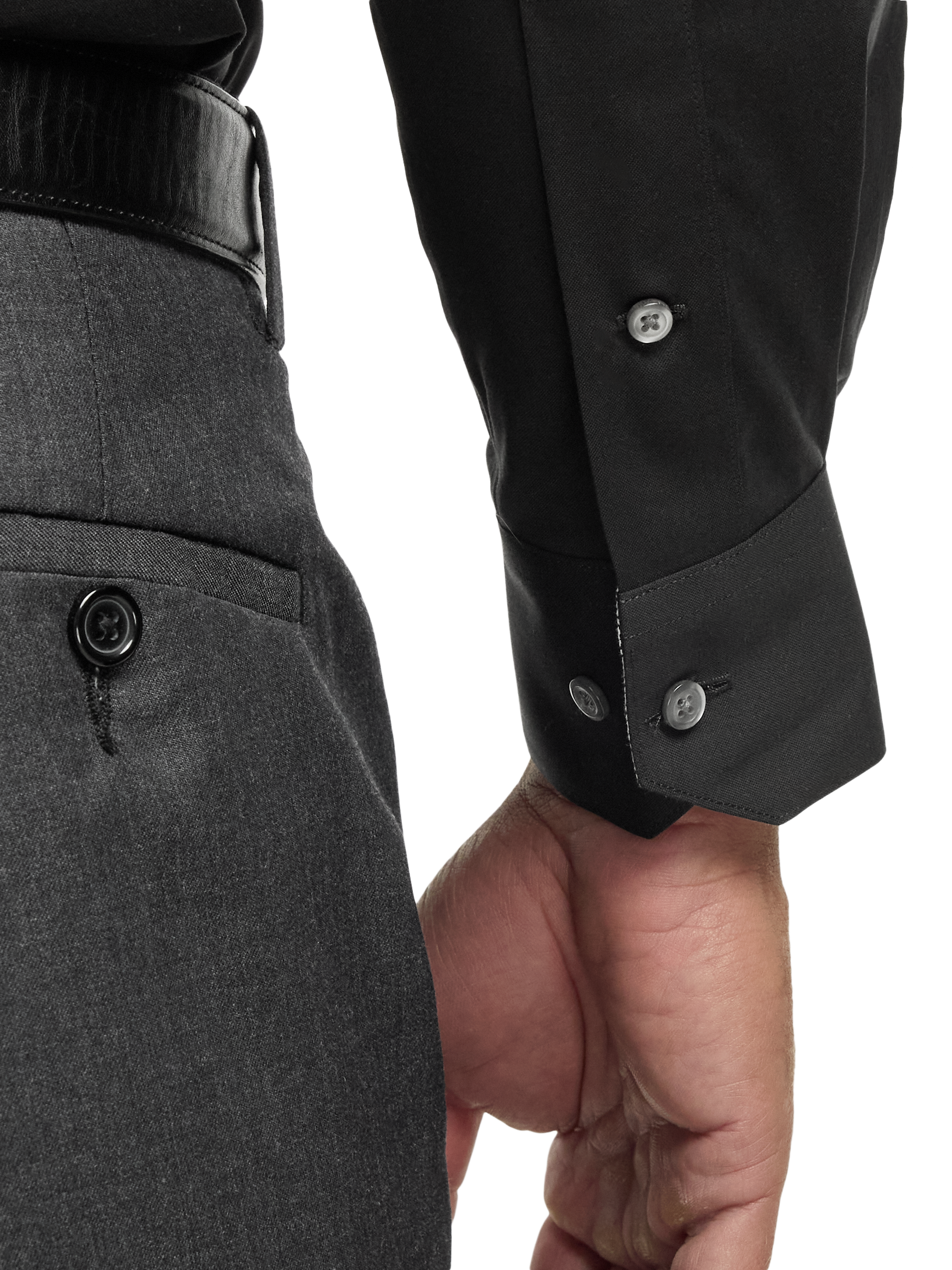 Comfort Stretch Non-Iron Solid Dress Shirt With Contrast Trim - Black