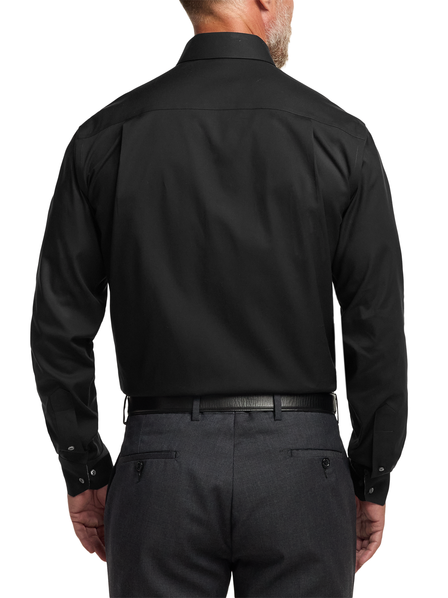 Comfort Stretch Non-Iron Solid Dress Shirt With Contrast Trim - Black