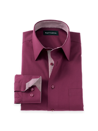 Comfort Stretch Non-Iron Solid Dress Shirt With Contrast Trim - Burgundy