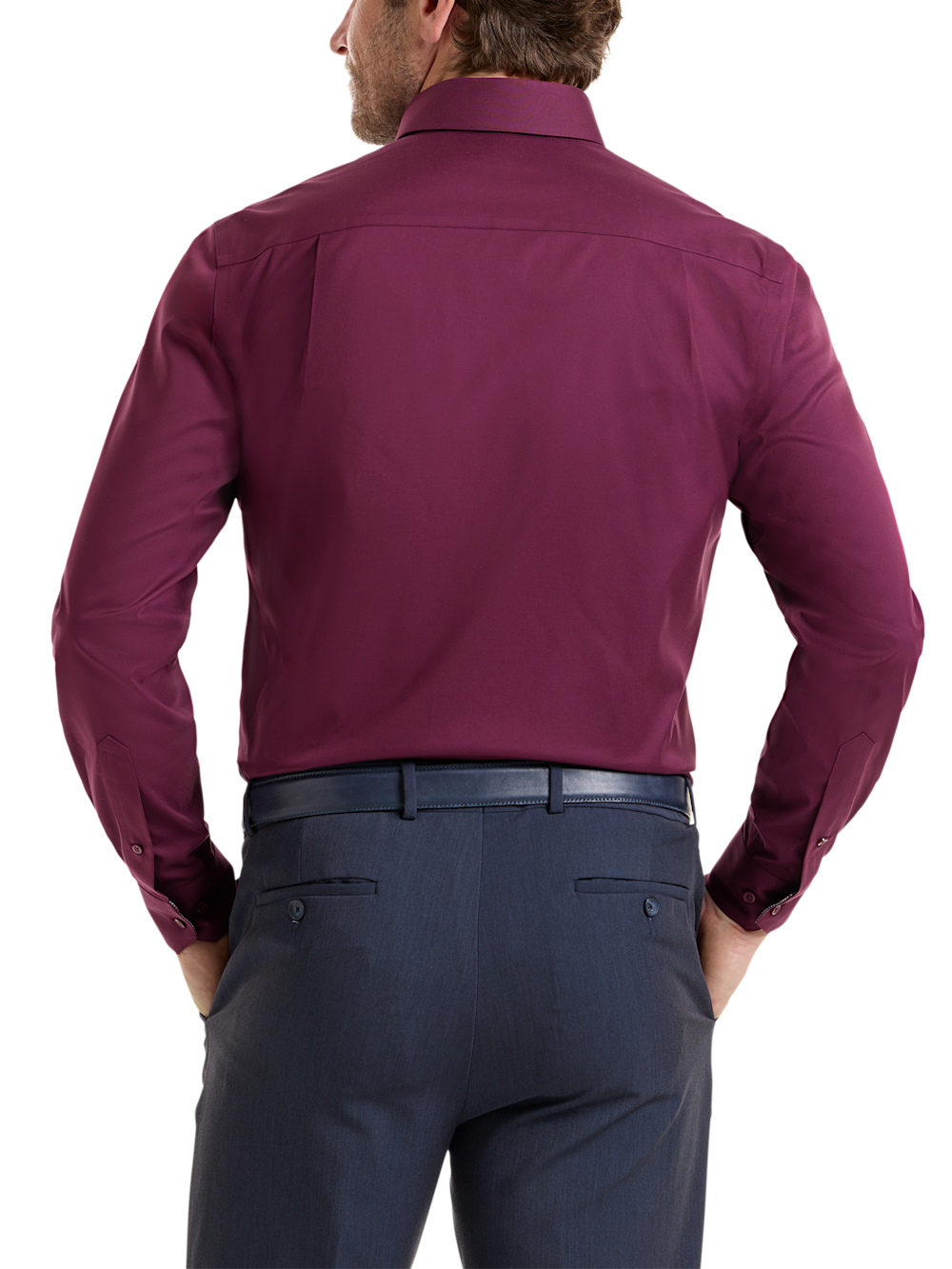 Alternate Shot of Men's Burgundy Solid Shirts Trim Inside Neckband  Inside Cuffs  Button Side Of Placket - 4
