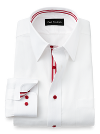 Non-Iron Cotton Solid Dress Shirt With Contrast Trim - White/red
