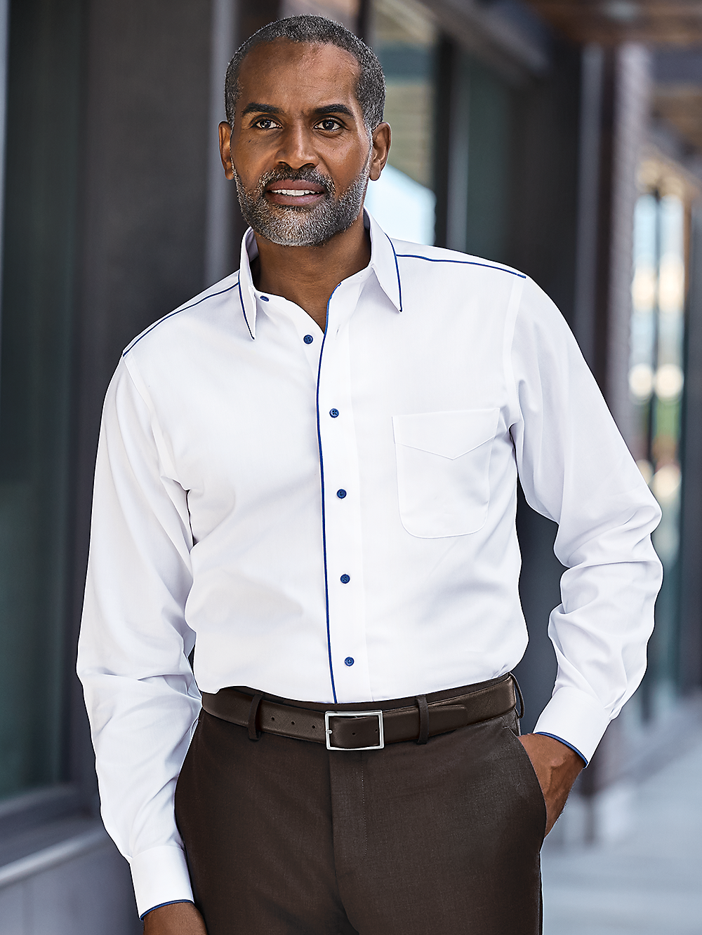 Alternate Image of Non-iron Cotton Solid Dress Shirt With Contrast Trim-1