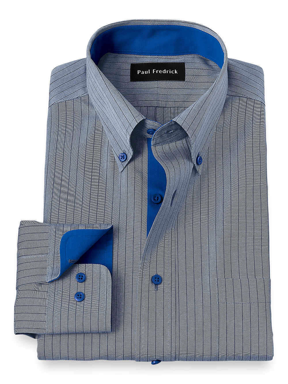 Product Image of Non-iron Cotton Stripe Dress Shirt With Contrast Trim-Blue