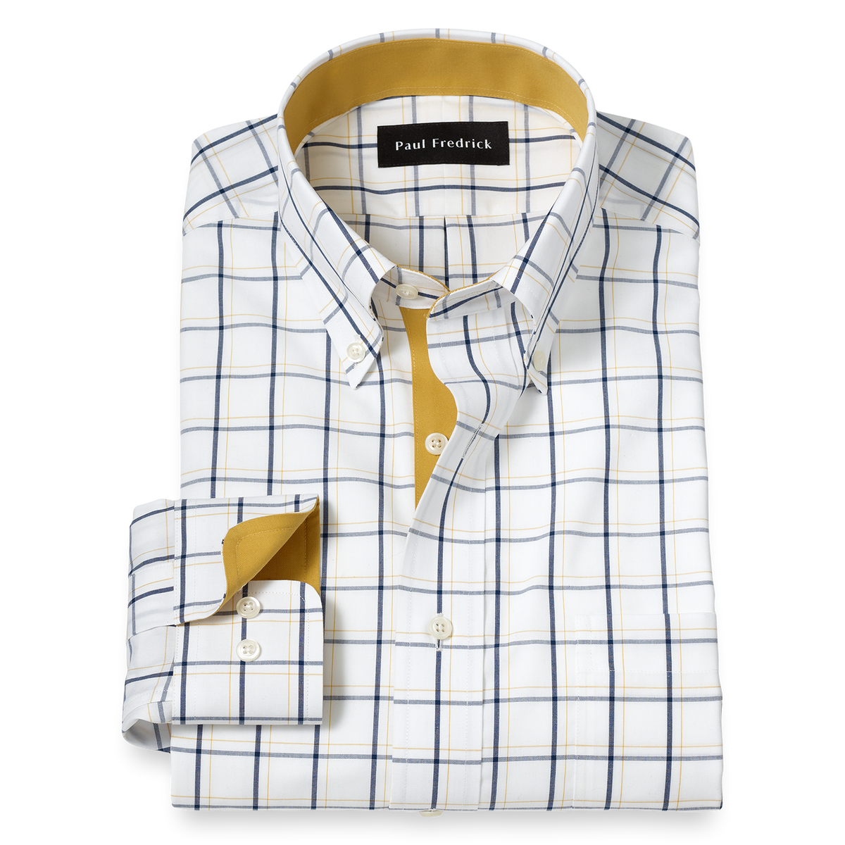 Non-Iron Cotton Windowpane Dress Shirt With Contrast Trim - Navy