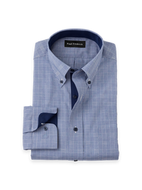 Non-Iron Cotton Plaid Button Down Collar Dress Shirt With Contrast Trim - Sodalite