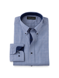 Non-Iron Cotton Plaid Dress Shirt With Contrast Trim - Sodalite