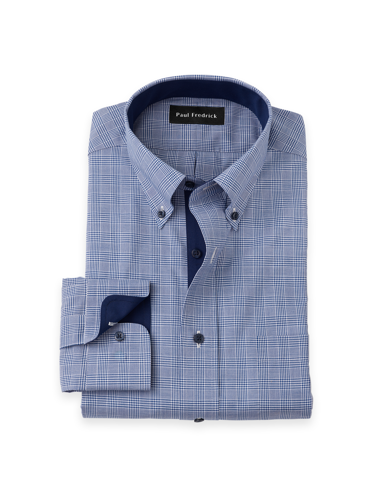 Non-Iron Cotton Plaid Dress Shirt With Contrast Trim - Sodalite