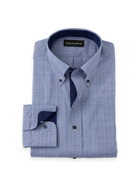 Non-Iron Cotton Plaid Dress Shirt With Contrast Trim - Sodalite