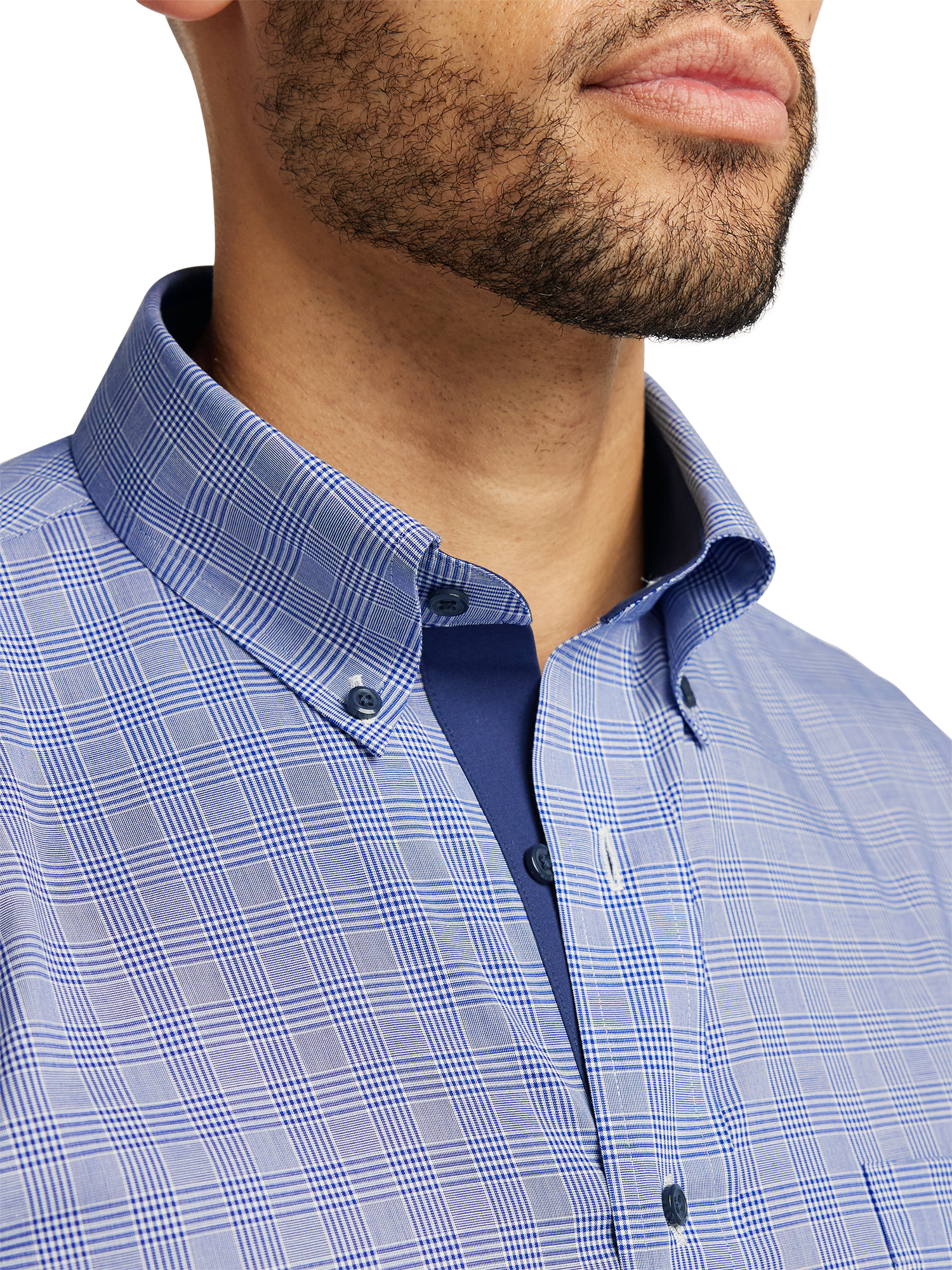 Non-Iron Cotton Plaid Dress Shirt With Contrast Trim - Sodalite