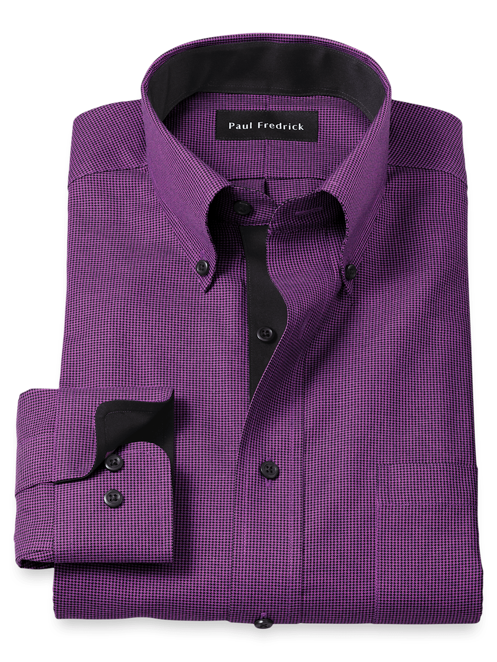 Product Image of Non-iron Cotton Houndstooth Dress Shirt With Contrast Trim-Black/Purple