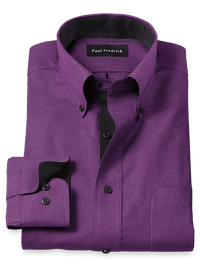 Non-Iron Cotton Houndstooth Dress Shirt With Contrast Trim - Black/purple