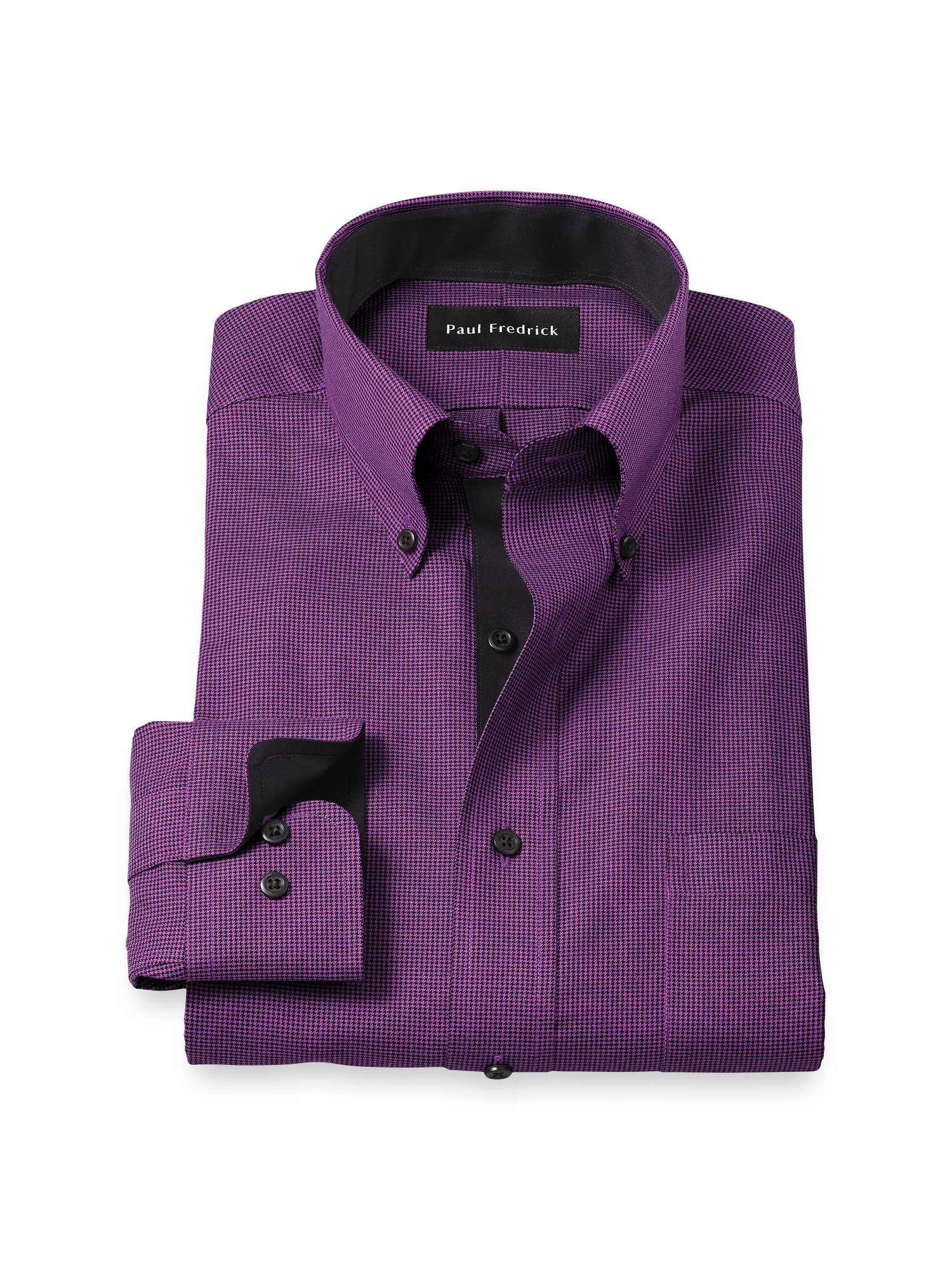 Product Image of Non-iron Cotton Houndstooth Dress Shirt With Contrast Trim-Black/Purple