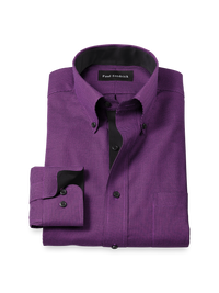 Non-Iron Cotton Houndstooth Dress Shirt With Contrast Trim - Black/purple