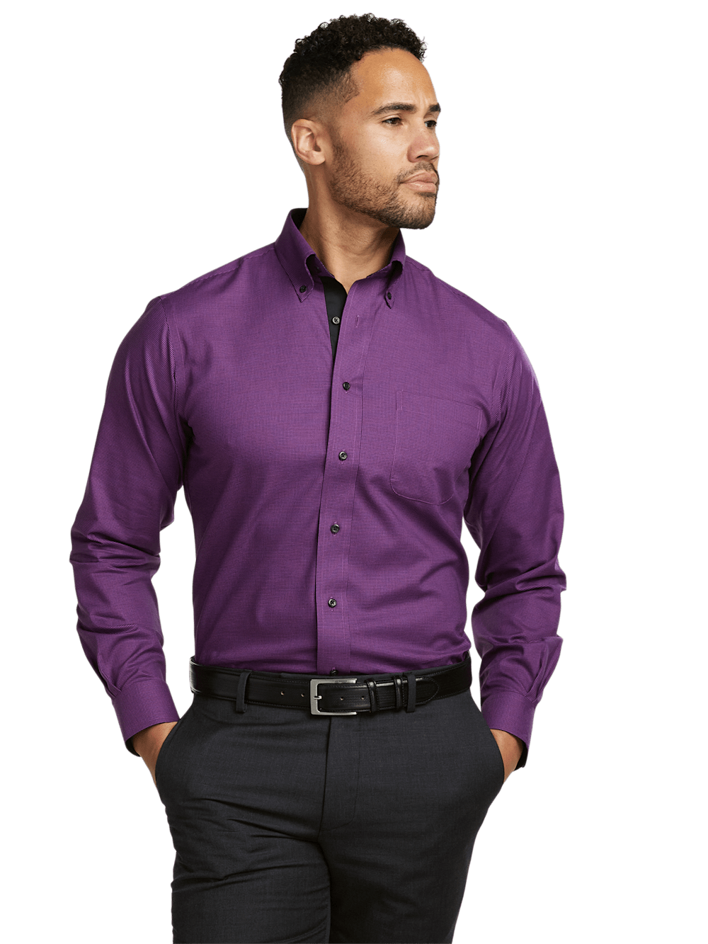 Alternate Image of Non-iron Cotton Houndstooth Dress Shirt With Contrast Trim-1