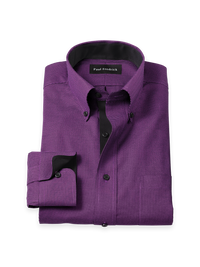 Non-Iron Cotton Houndstooth Dress Shirt With Contrast Trim - Black/purple