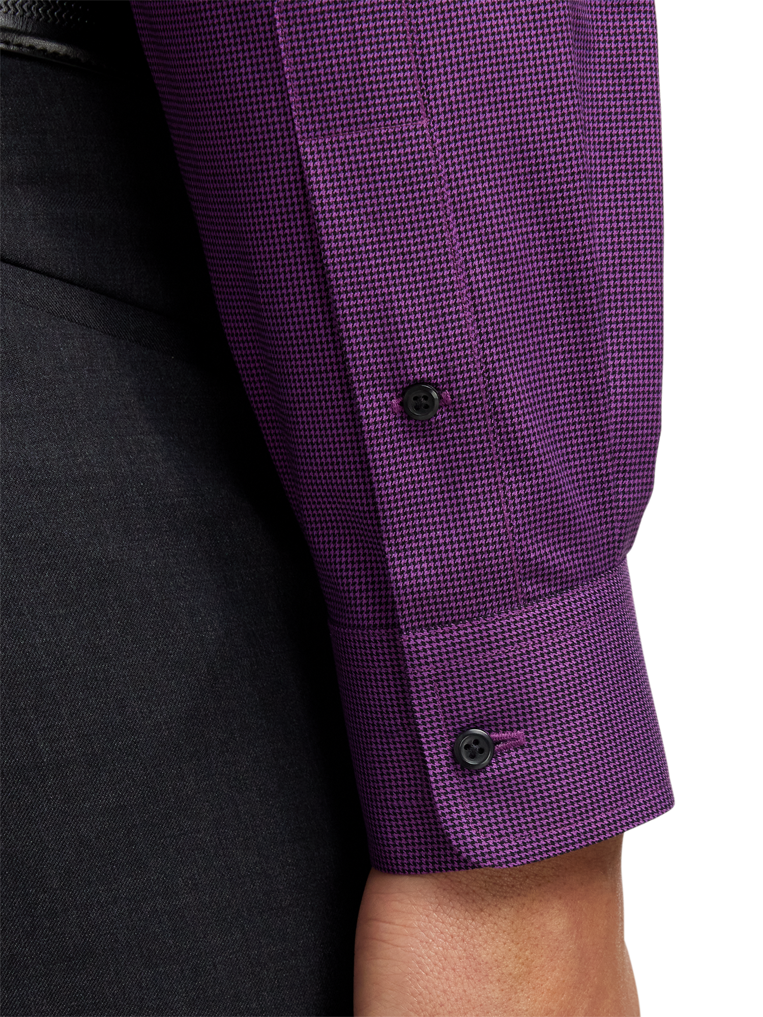 Non-Iron Cotton Houndstooth Dress Shirt With Contrast Trim - Black/purple